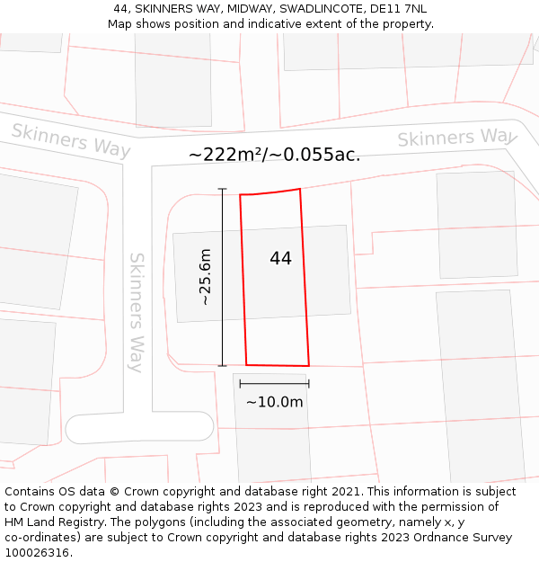 44, SKINNERS WAY, MIDWAY, SWADLINCOTE, DE11 7NL: Plot and title map