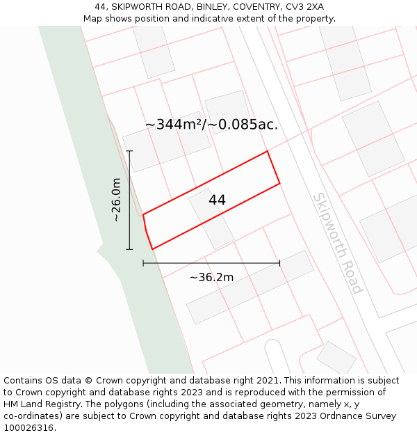 44, SKIPWORTH ROAD, BINLEY, COVENTRY, CV3 2XA: Plot and title map