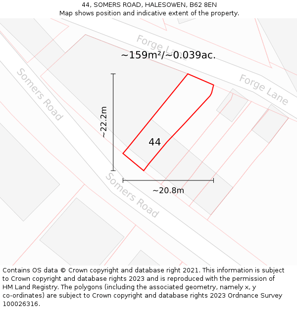 44, SOMERS ROAD, HALESOWEN, B62 8EN: Plot and title map