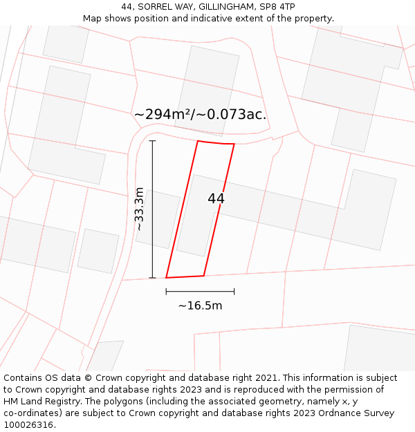 44, SORREL WAY, GILLINGHAM, SP8 4TP: Plot and title map