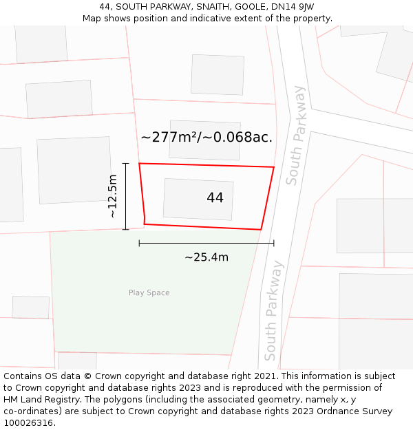 44, SOUTH PARKWAY, SNAITH, GOOLE, DN14 9JW: Plot and title map