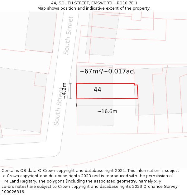 44, SOUTH STREET, EMSWORTH, PO10 7EH: Plot and title map