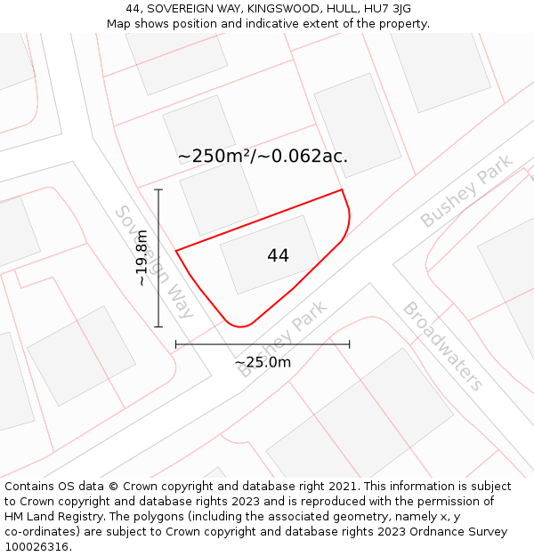 44, SOVEREIGN WAY, KINGSWOOD, HULL, HU7 3JG: Plot and title map