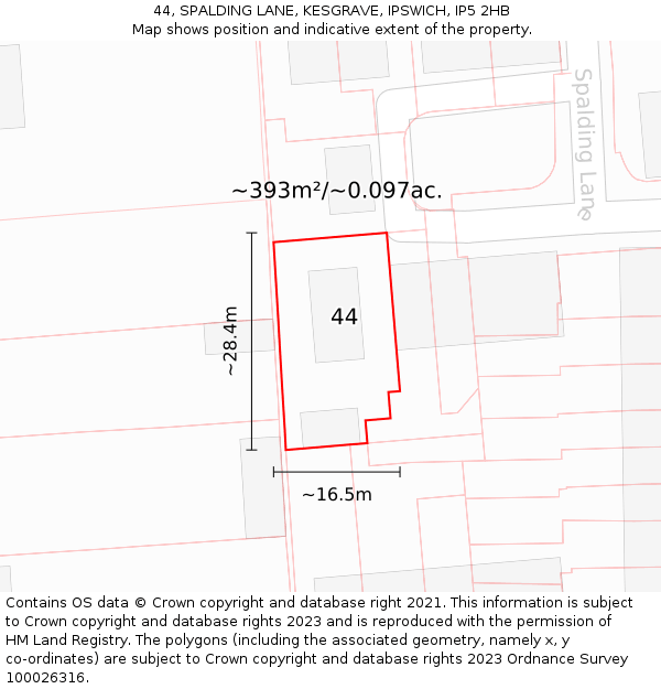 44, SPALDING LANE, KESGRAVE, IPSWICH, IP5 2HB: Plot and title map