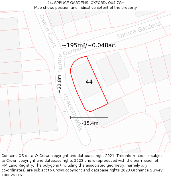 44, SPRUCE GARDENS, OXFORD, OX4 7GH: Plot and title map