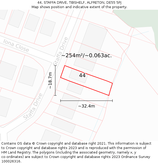 44, STAFFA DRIVE, TIBSHELF, ALFRETON, DE55 5PJ: Plot and title map