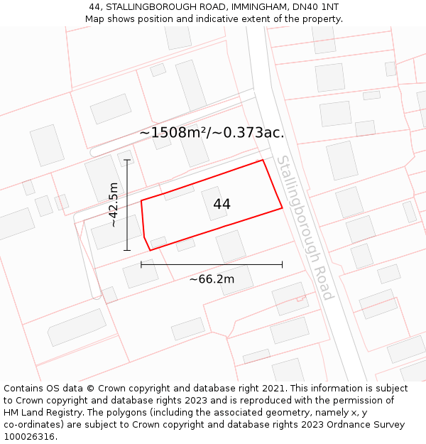 44, STALLINGBOROUGH ROAD, IMMINGHAM, DN40 1NT: Plot and title map