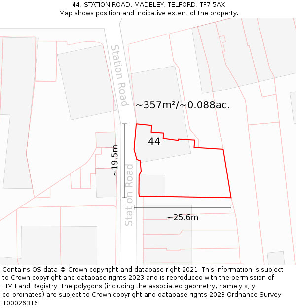 44, STATION ROAD, MADELEY, TELFORD, TF7 5AX: Plot and title map