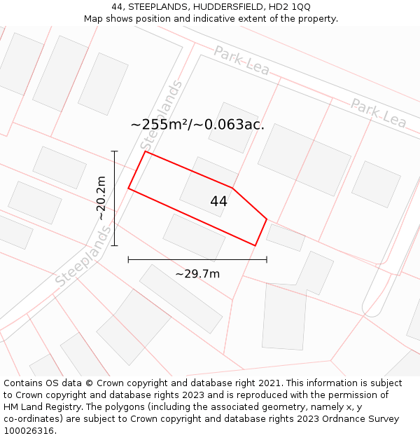 44, STEEPLANDS, HUDDERSFIELD, HD2 1QQ: Plot and title map