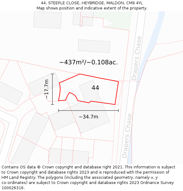 44, STEEPLE CLOSE, HEYBRIDGE, MALDON, CM9 4YL: Plot and title map