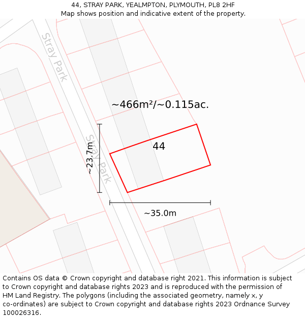 44, STRAY PARK, YEALMPTON, PLYMOUTH, PL8 2HF: Plot and title map