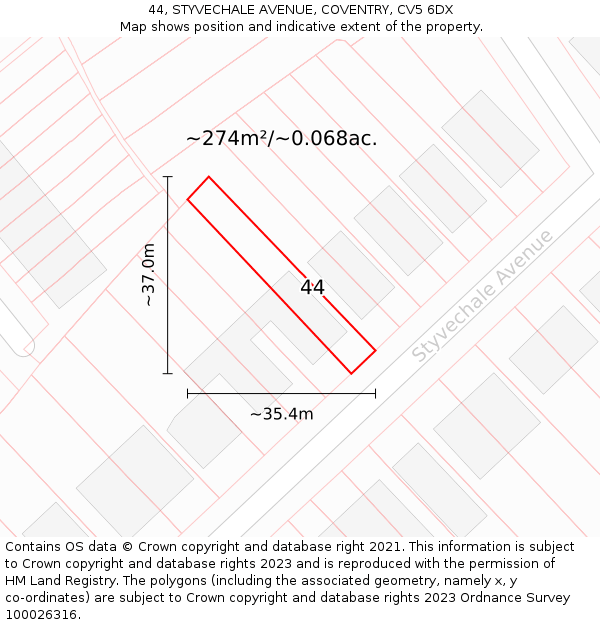 44, STYVECHALE AVENUE, COVENTRY, CV5 6DX: Plot and title map