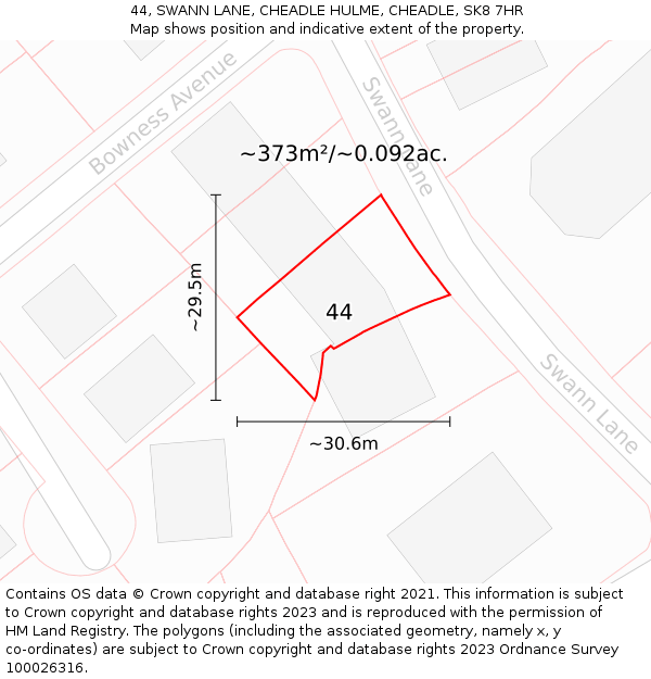 44, SWANN LANE, CHEADLE HULME, CHEADLE, SK8 7HR: Plot and title map
