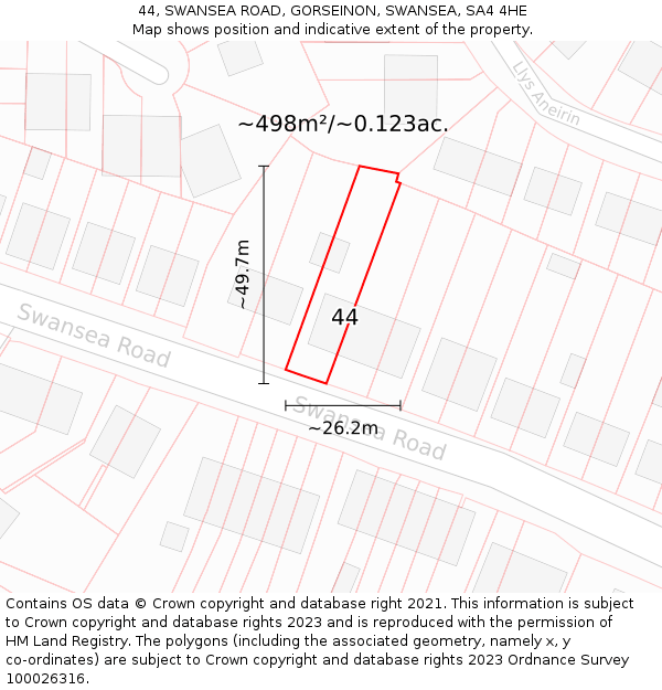 44, SWANSEA ROAD, GORSEINON, SWANSEA, SA4 4HE: Plot and title map