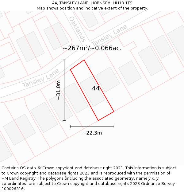 44, TANSLEY LANE, HORNSEA, HU18 1TS: Plot and title map