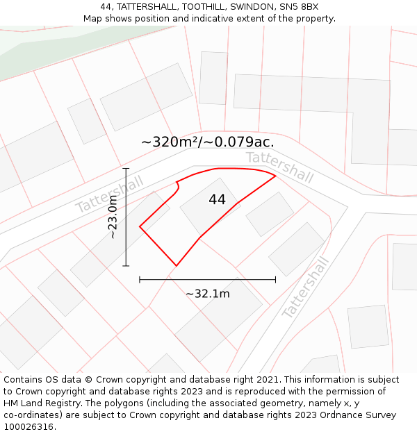 44, TATTERSHALL, TOOTHILL, SWINDON, SN5 8BX: Plot and title map