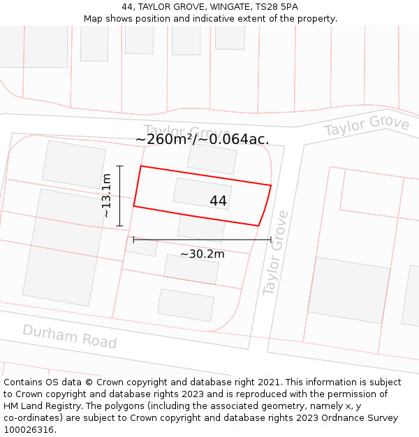 44, TAYLOR GROVE, WINGATE, TS28 5PA: Plot and title map