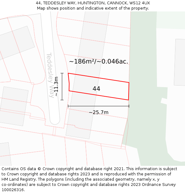 44, TEDDESLEY WAY, HUNTINGTON, CANNOCK, WS12 4UX: Plot and title map