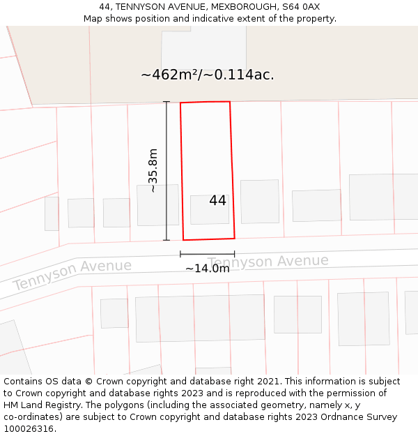 44, TENNYSON AVENUE, MEXBOROUGH, S64 0AX: Plot and title map