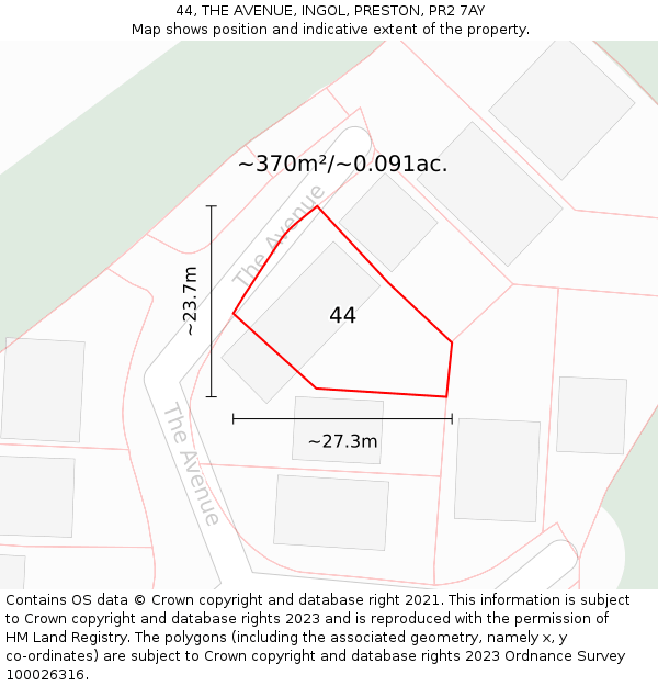 44, THE AVENUE, INGOL, PRESTON, PR2 7AY: Plot and title map