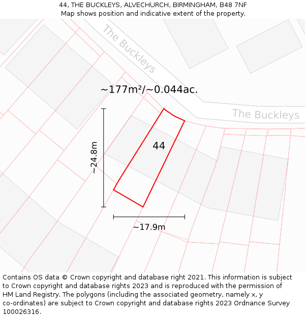 44, THE BUCKLEYS, ALVECHURCH, BIRMINGHAM, B48 7NF: Plot and title map