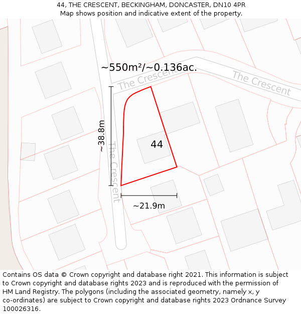 44, THE CRESCENT, BECKINGHAM, DONCASTER, DN10 4PR: Plot and title map