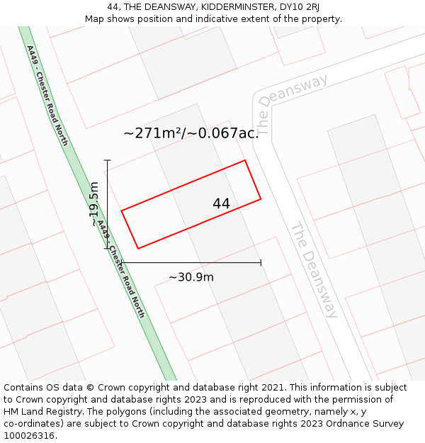 44, THE DEANSWAY, KIDDERMINSTER, DY10 2RJ: Plot and title map