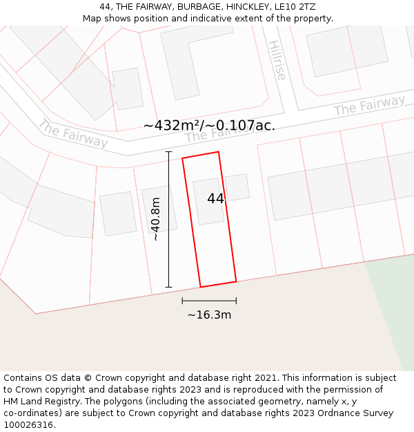 44, THE FAIRWAY, BURBAGE, HINCKLEY, LE10 2TZ: Plot and title map