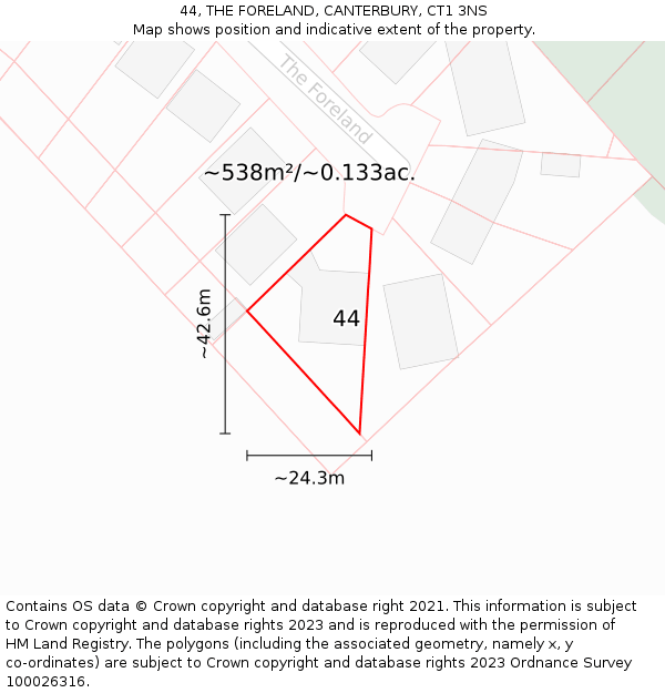 44, THE FORELAND, CANTERBURY, CT1 3NS: Plot and title map