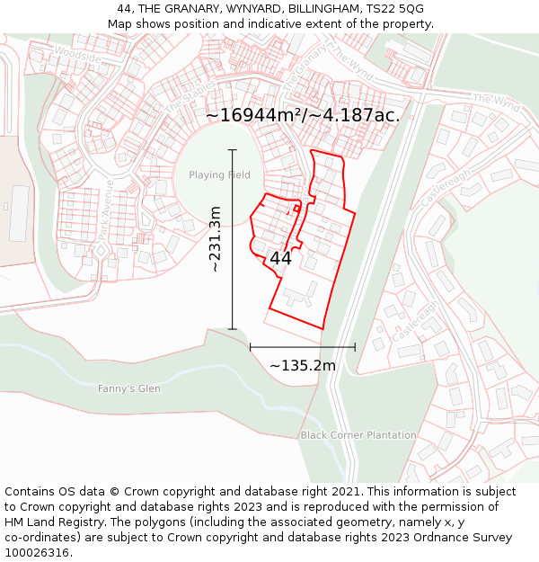 44, THE GRANARY, WYNYARD, BILLINGHAM, TS22 5QG: Plot and title map