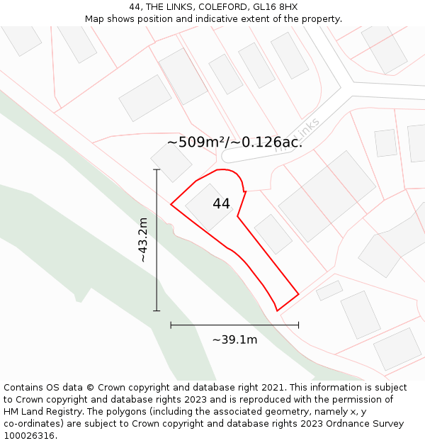 44, THE LINKS, COLEFORD, GL16 8HX: Plot and title map