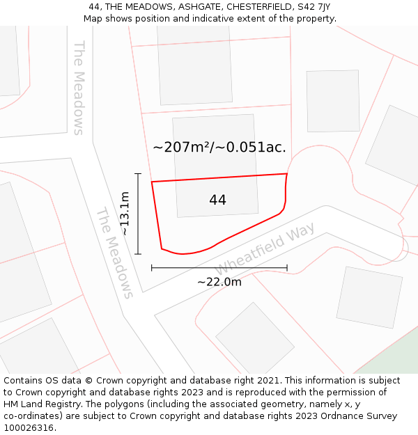 44, THE MEADOWS, ASHGATE, CHESTERFIELD, S42 7JY: Plot and title map