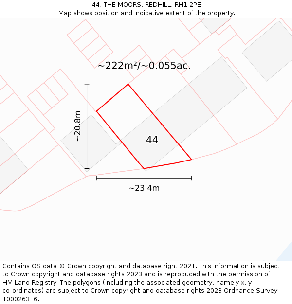 44, THE MOORS, REDHILL, RH1 2PE: Plot and title map