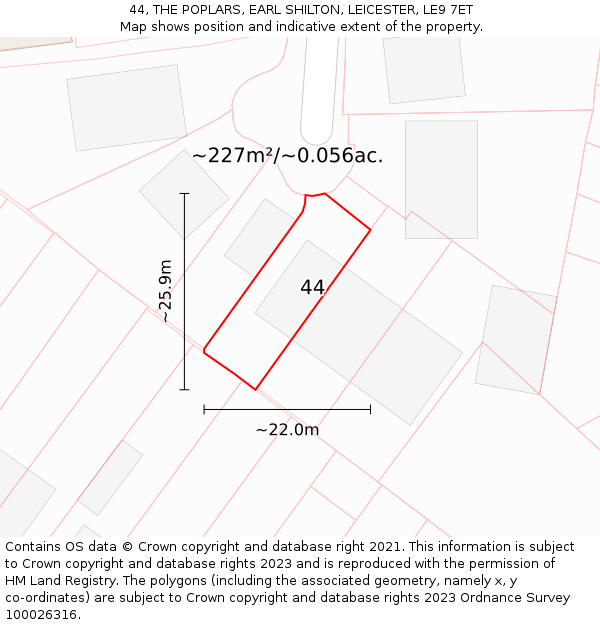 44, THE POPLARS, EARL SHILTON, LEICESTER, LE9 7ET: Plot and title map