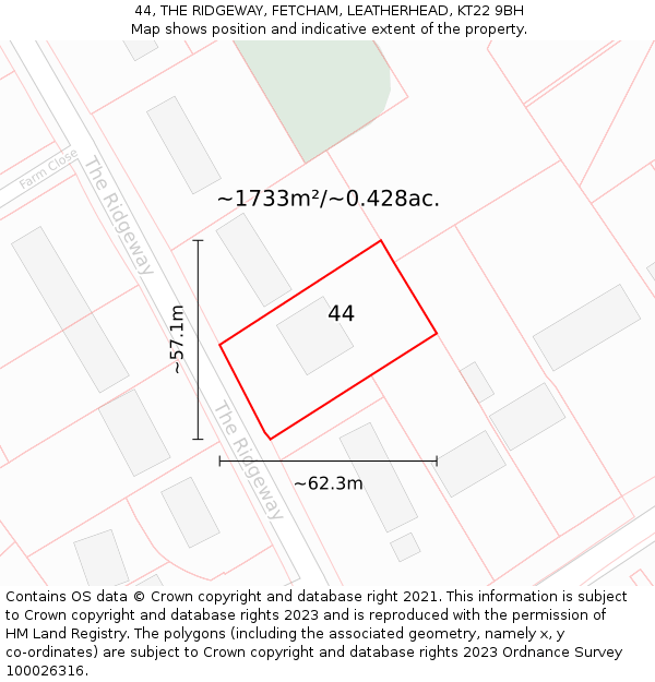 44, THE RIDGEWAY, FETCHAM, LEATHERHEAD, KT22 9BH: Plot and title map