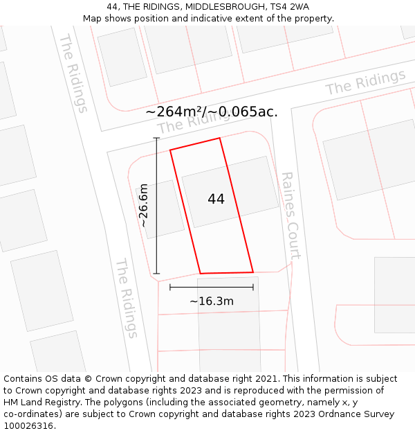 44, THE RIDINGS, MIDDLESBROUGH, TS4 2WA: Plot and title map