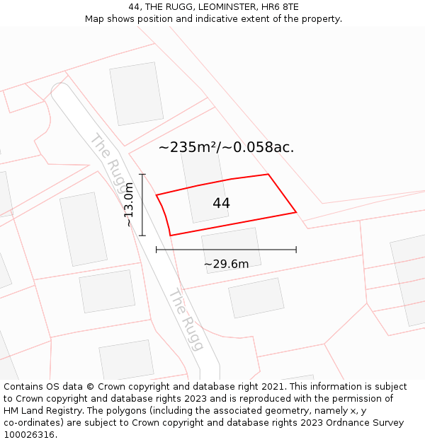 44, THE RUGG, LEOMINSTER, HR6 8TE: Plot and title map