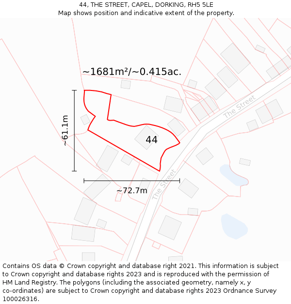 44, THE STREET, CAPEL, DORKING, RH5 5LE: Plot and title map