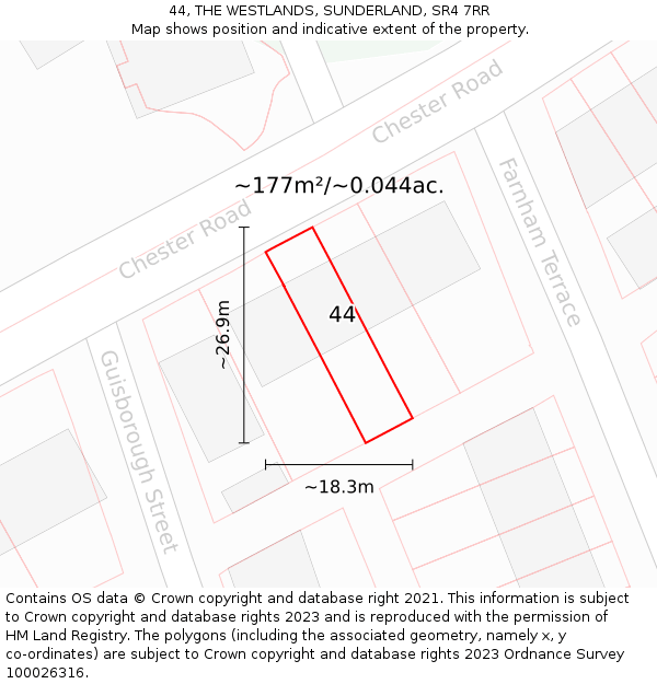 44, THE WESTLANDS, SUNDERLAND, SR4 7RR: Plot and title map