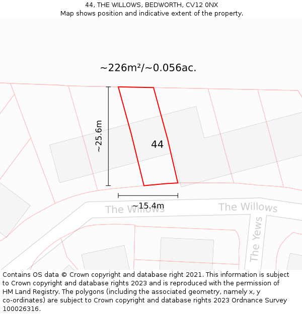 44, THE WILLOWS, BEDWORTH, CV12 0NX: Plot and title map