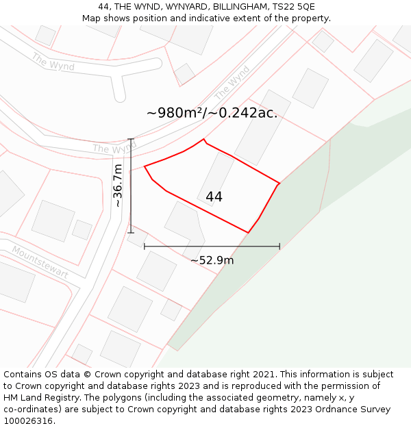 44, THE WYND, WYNYARD, BILLINGHAM, TS22 5QE: Plot and title map