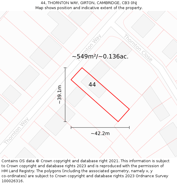 44, THORNTON WAY, GIRTON, CAMBRIDGE, CB3 0NJ: Plot and title map