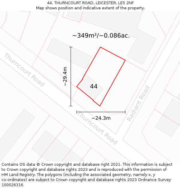 44, THURNCOURT ROAD, LEICESTER, LE5 2NF: Plot and title map