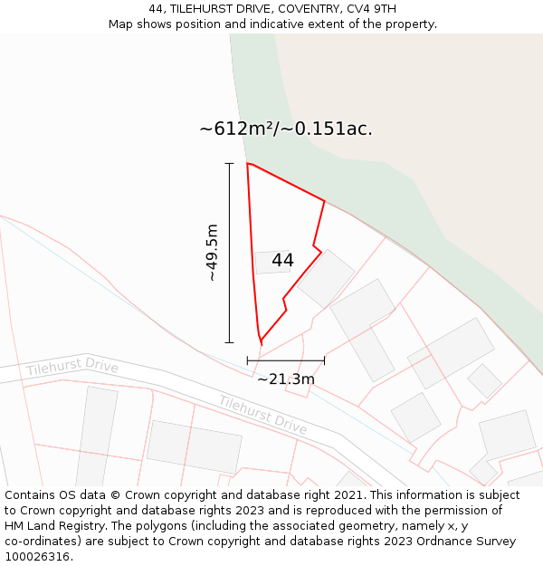 44, TILEHURST DRIVE, COVENTRY, CV4 9TH: Plot and title map