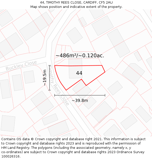 44, TIMOTHY REES CLOSE, CARDIFF, CF5 2AU: Plot and title map