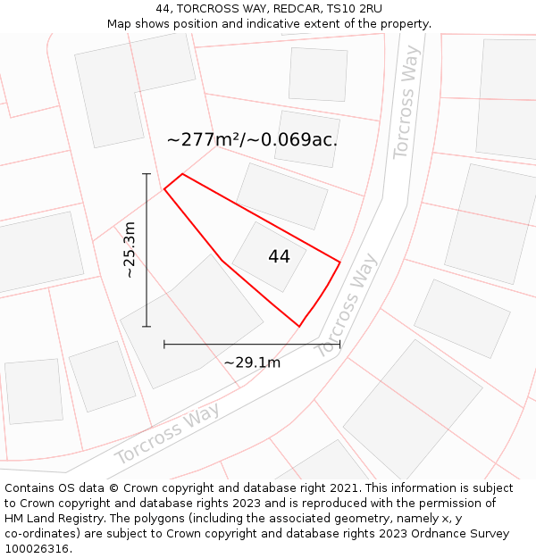 44, TORCROSS WAY, REDCAR, TS10 2RU: Plot and title map