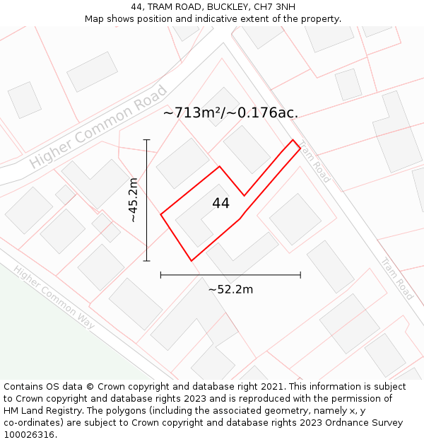 44, TRAM ROAD, BUCKLEY, CH7 3NH: Plot and title map