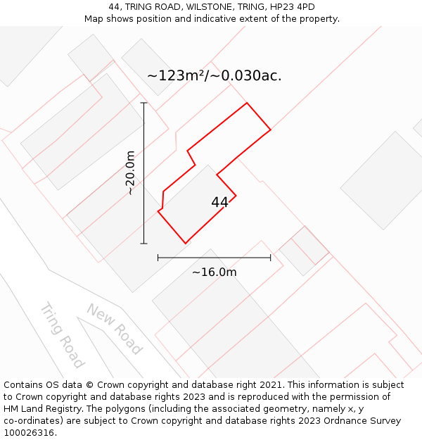 44, TRING ROAD, WILSTONE, TRING, HP23 4PD: Plot and title map