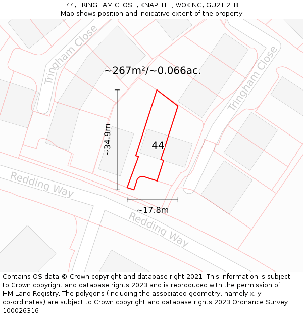 44, TRINGHAM CLOSE, KNAPHILL, WOKING, GU21 2FB: Plot and title map