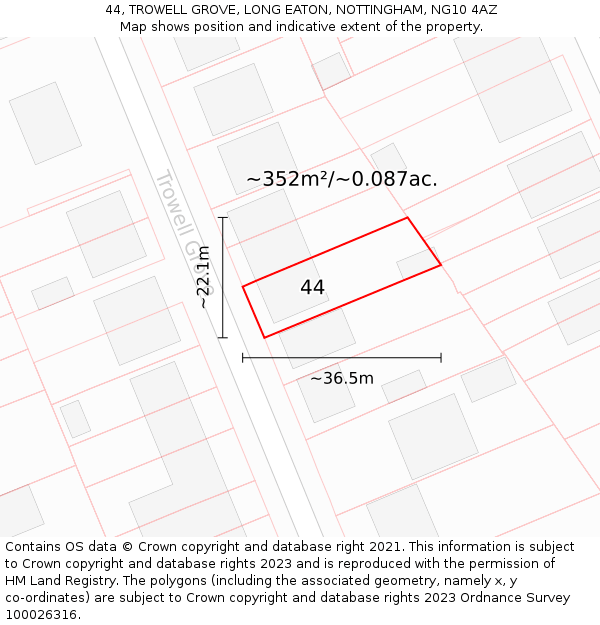 44, TROWELL GROVE, LONG EATON, NOTTINGHAM, NG10 4AZ: Plot and title map